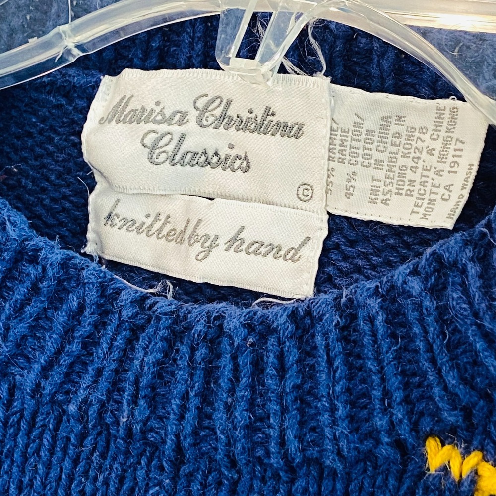 Vintage Marisa Christina Sweater Small Overalls Pumpkins Hand Knit Scarecrow Sun - Picture 2 of 8